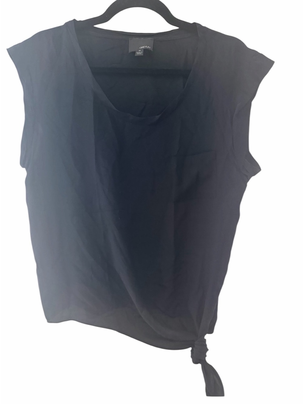 Greylin Black Side-Tie Cap Sleeve 100% Silk Top Size M